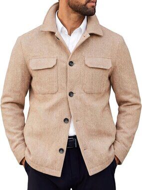 Men's Button Down Shacket Jacket - Warm Fall Winter Coat for Casual Style